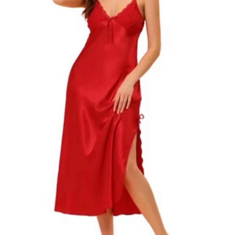 cheibear Women's Spaghetti Strap XXL Nightdress Cami Satin Pajama Dress